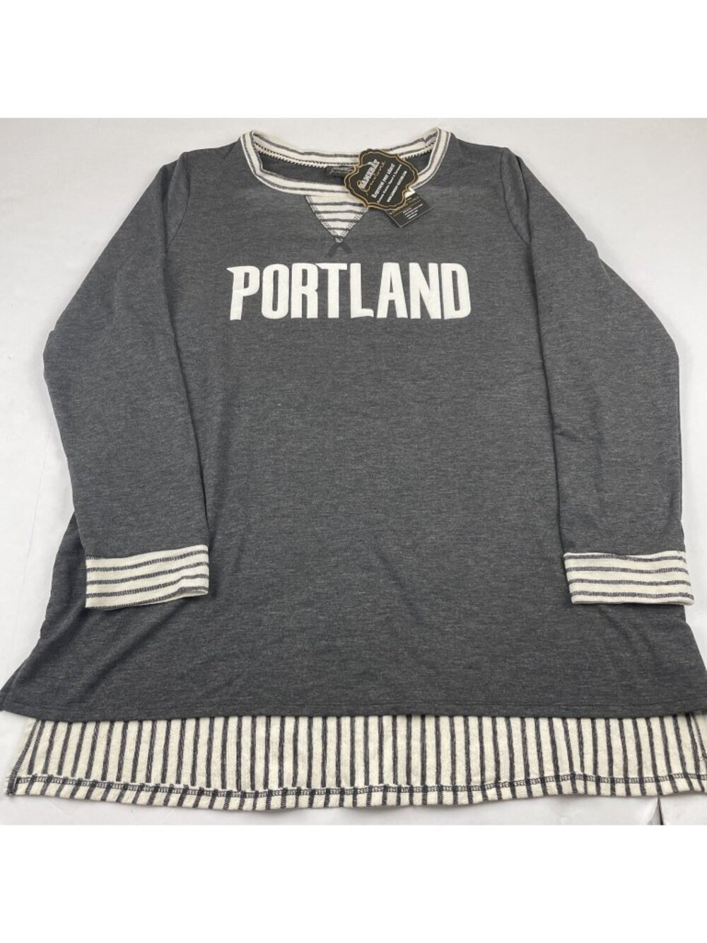 Gameday Couture Portland Boyfriend Tunic Top Women’s XL Gray Striped Long Sleeve